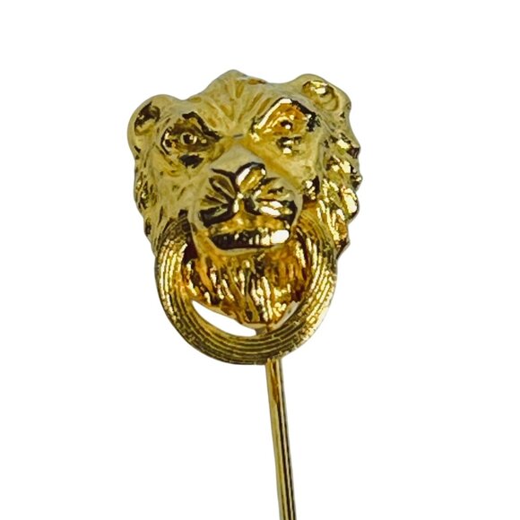 Vintage MIMI Gold Tone Lion Head Door Knocker Stick Pin (6076) - Picture 2 of 5
